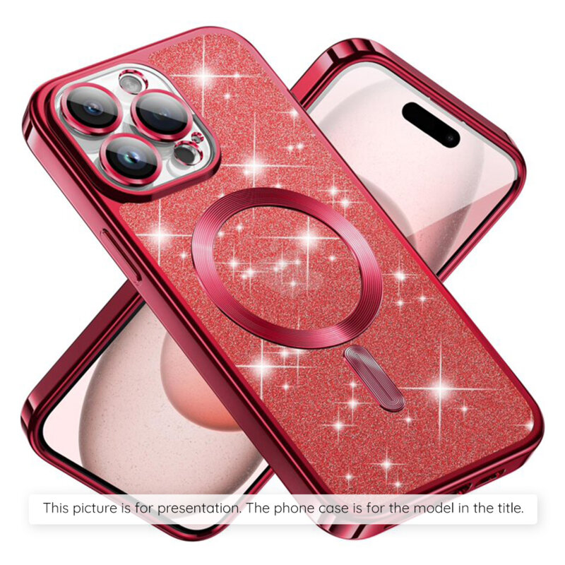 Husa premium iPhone 17 Pro Techsuit Luxury Glitter MagSafe, rosu