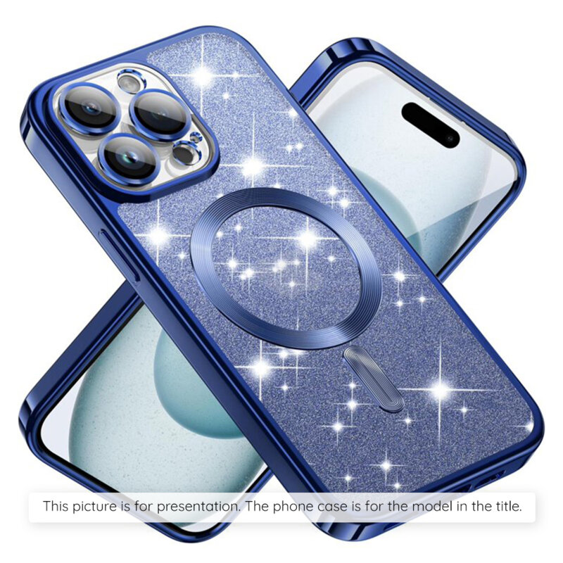 Husa premium iPhone 17 Pro Techsuit Luxury Glitter MagSafe, albastru