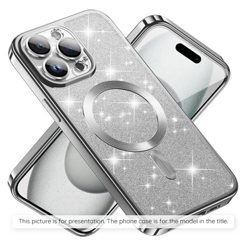 Husa premium iPhone 17 Pro Techsuit Luxury Glitter MagSafe, argintiu