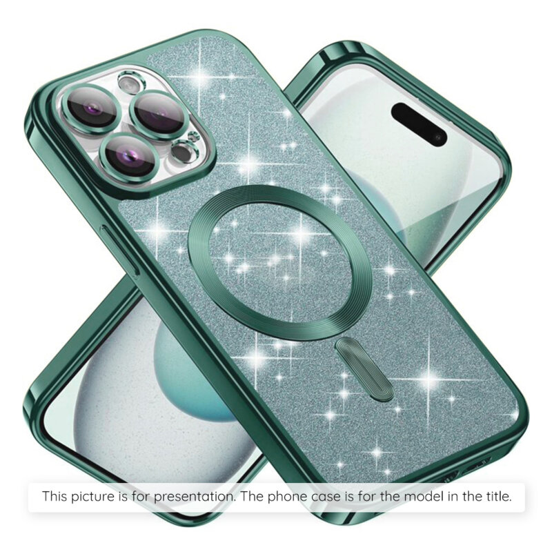 Husa premium iPhone 17 Pro Techsuit Luxury Glitter MagSafe, verde deschis