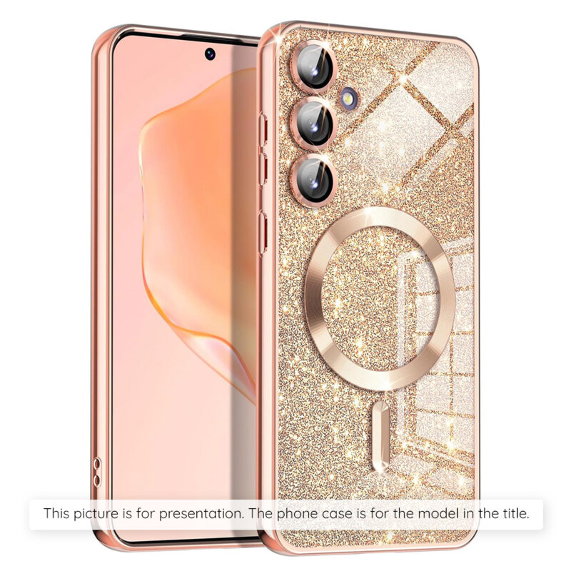 Husa premium iPhone 17 Pro Techsuit Luxury Glitter MagSafe, roz auriu