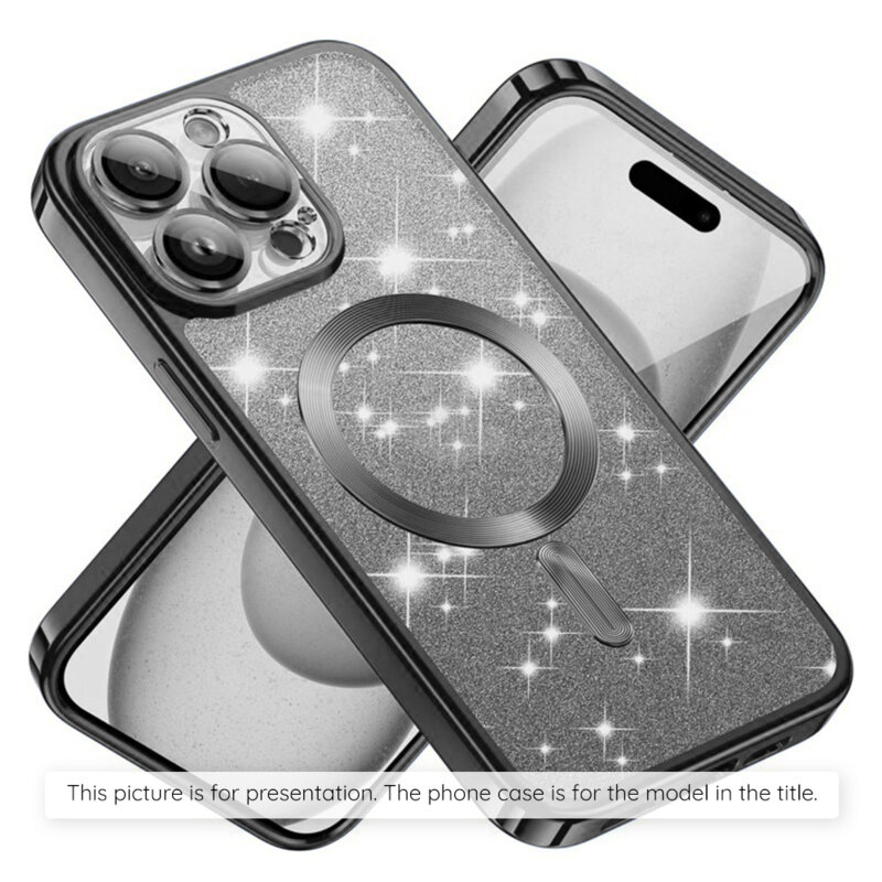 Husa premium iPhone 17 Pro Max Techsuit Luxury Glitter MagSafe, negru