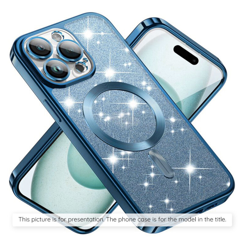 Husa premium iPhone 17 Pro Max Techsuit Luxury Glitter MagSafe, bleu