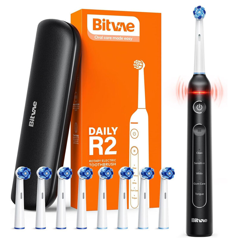 Periuta electrica cu senzor, 5 moduri, 8 capete Bitvae R2, negru
