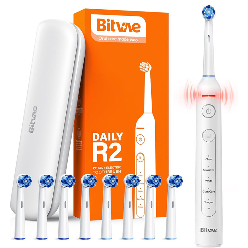 Periuta electrica cu senzor, 5 moduri, 8 capete Bitvae R2, alb