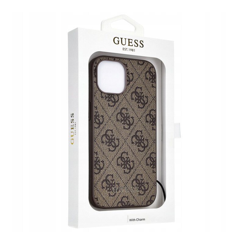 Husa originala Guess iPhone 15 Pro Hardcase 4G Charms Collection, maro, GUHCP15LGF4GBR