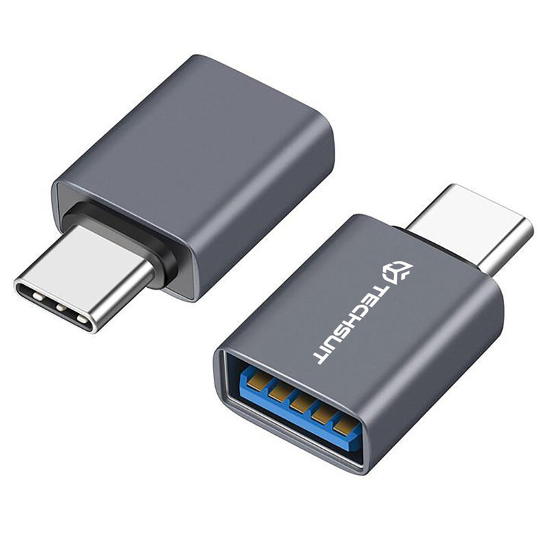 Adaptor OTG premium USB la Type-C, 3A, 5Gbps Techsuit A8, gri