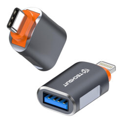 Adaptor OTG premium USB la Type-C, 6A, 5Gbps Techsuit A9, gri