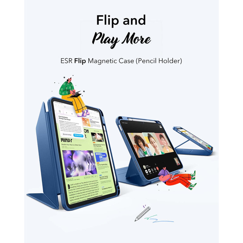 Husa iPad 10 (2022) 10.9 ESR Flip Hybrid Pen, albastru