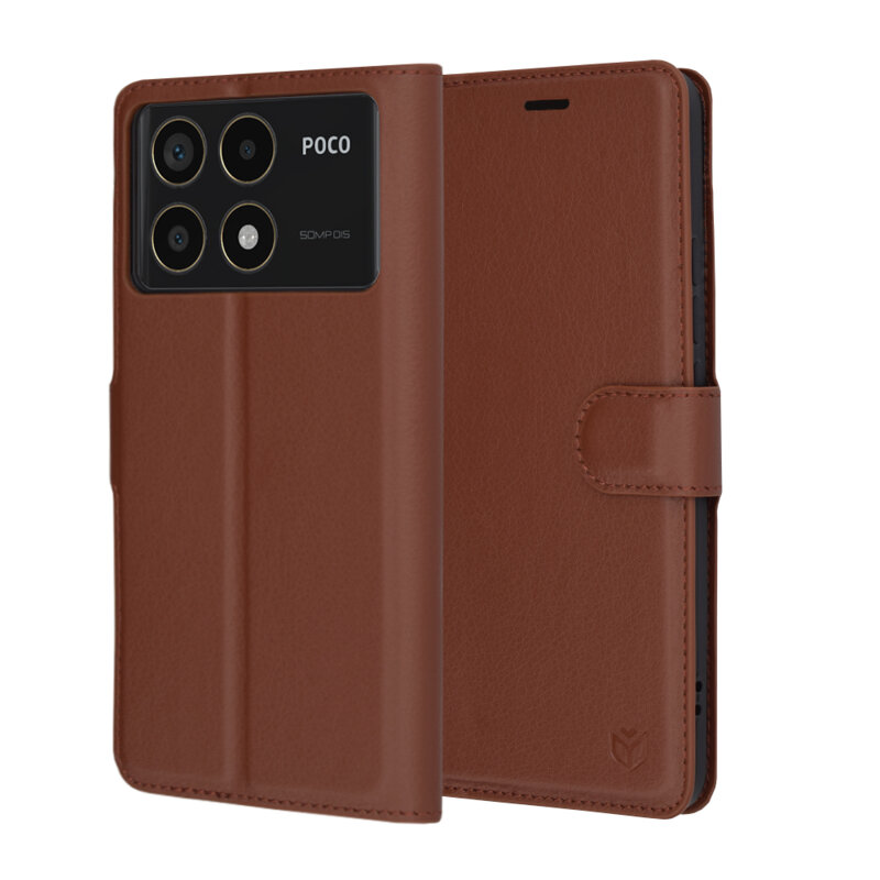 Husa Xiaomi Poco F6 Pro Techsuit Leather Folio, maro
