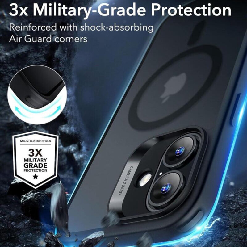 Husa iPhone 16 ESR Classic Hybrid HaloLock, negru frost