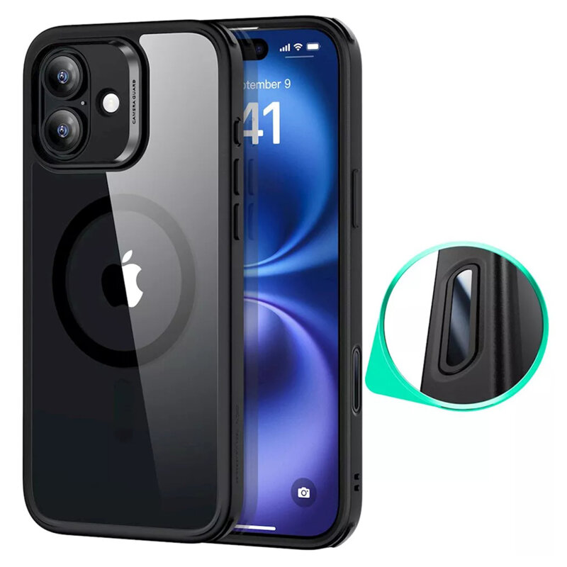 Husa iPhone 16 ESR Classic Hybrid HaloLock, negru/transparenta