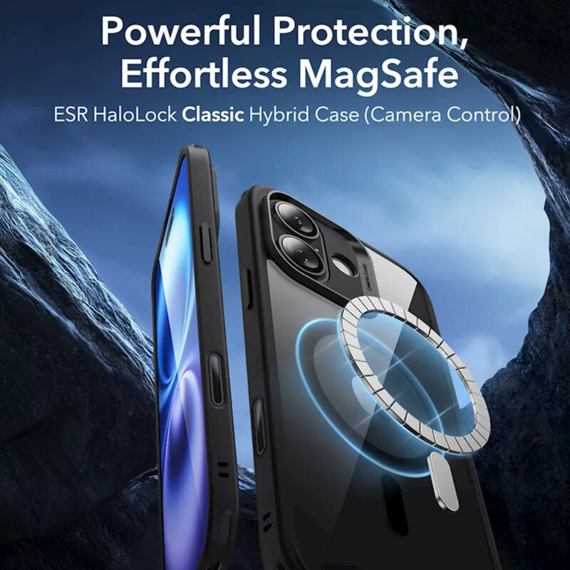 Husa iPhone 16 ESR Classic Hybrid HaloLock, negru/transparenta