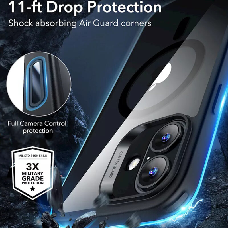 Husa iPhone 16 ESR Classic Hybrid HaloLock, negru/transparenta