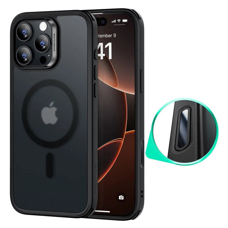 Husa iPhone 16 Pro ESR Classic Hybrid HaloLock, negru frost
