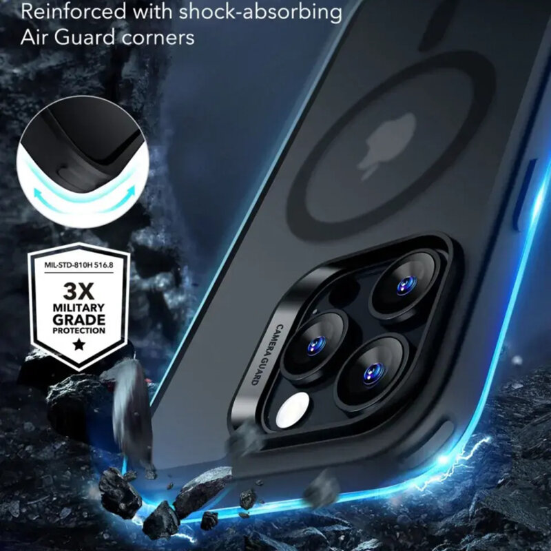 Husa iPhone 16 Pro ESR Classic Hybrid HaloLock, negru frost