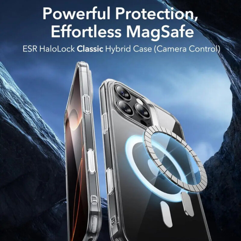 Husa iPhone 16 Pro ESR Classic Hybrid HaloLock, negru frost