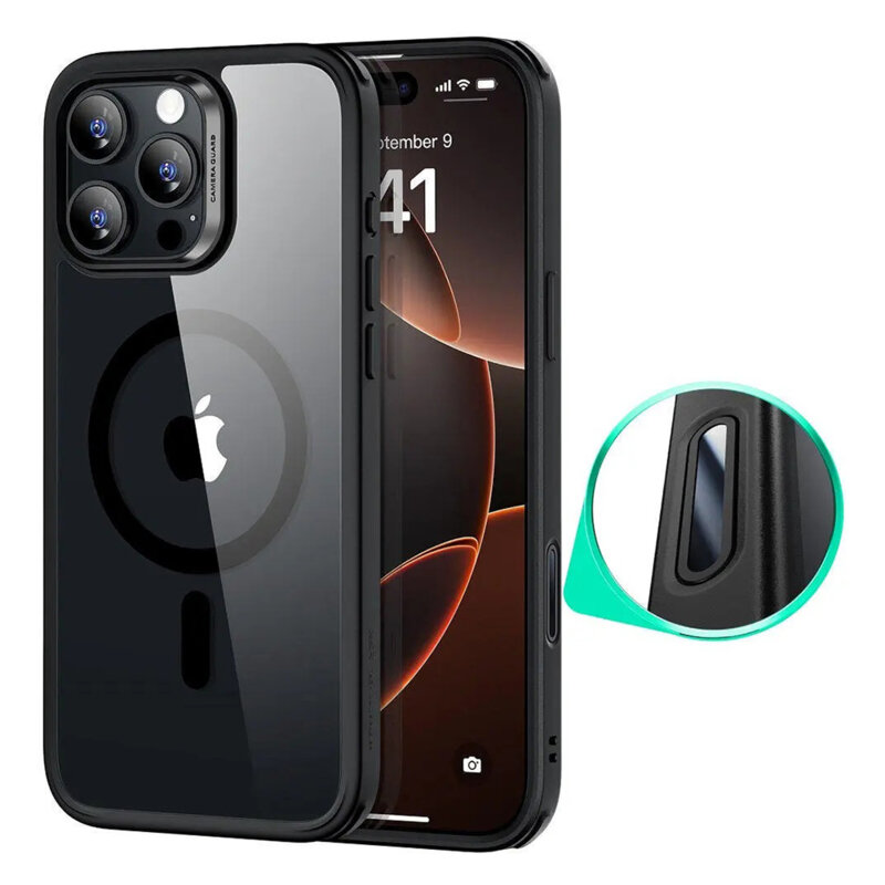 Husa iPhone 16 Pro ESR Classic Hybrid HaloLock, negru/transparenta