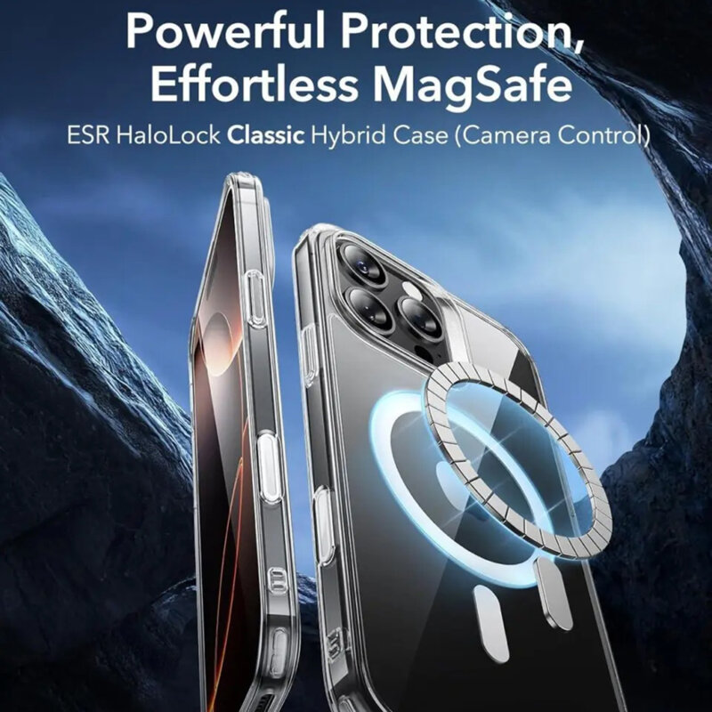 Husa iPhone 16 Pro ESR Classic Hybrid HaloLock, negru/transparenta