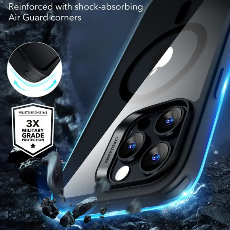 Husa iPhone 16 Pro ESR Classic Hybrid HaloLock, negru/transparenta