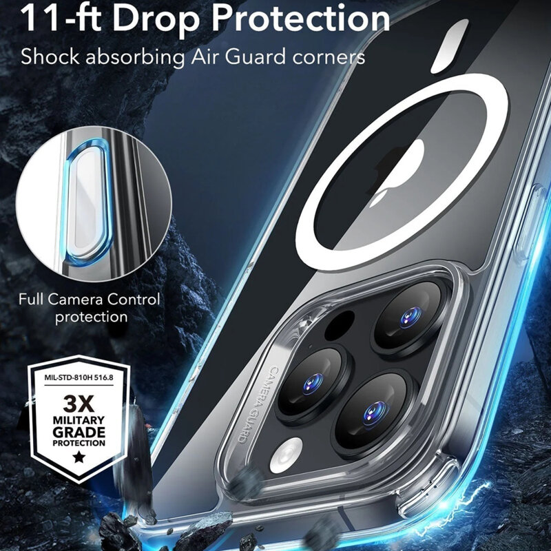 Husa iPhone 16 Pro Max ESR Classic Hybrid HaloLock, negru/transparenta