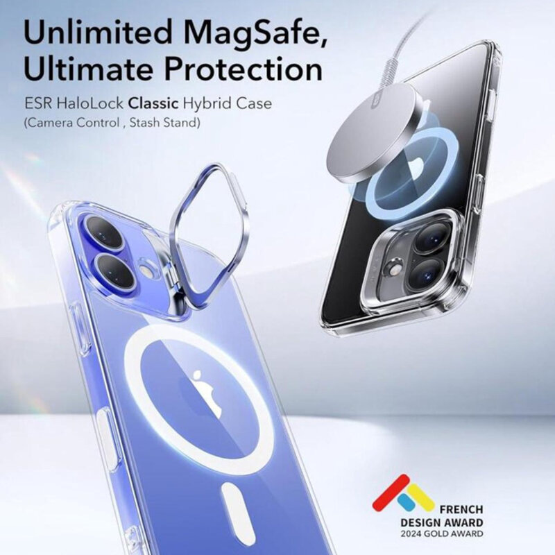 Husa iPhone 16 ESR Classic Hybrid HaloLock Kickstand, transparenta