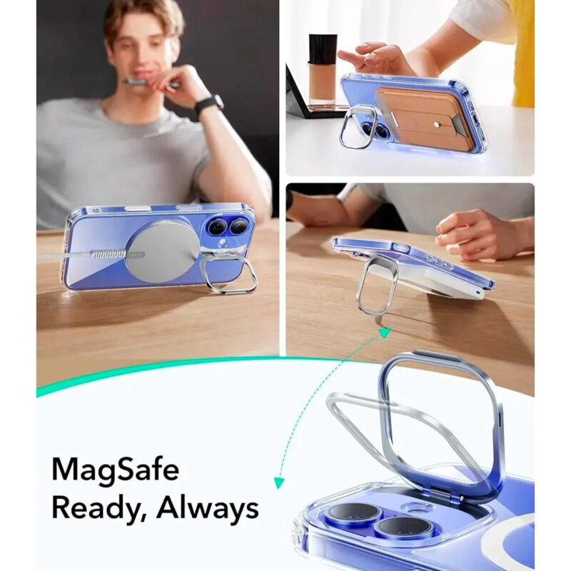 Husa iPhone 16 ESR Classic Hybrid HaloLock Kickstand, transparenta