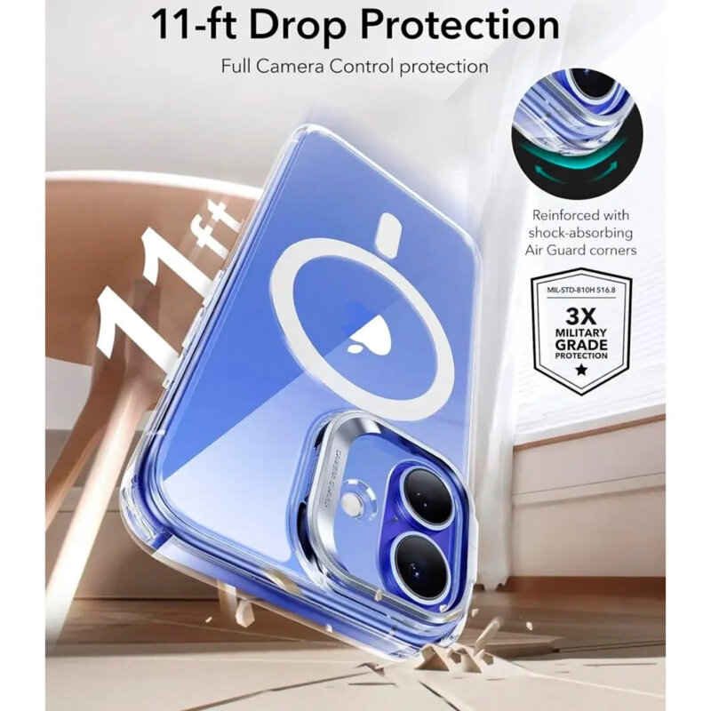 Husa iPhone 16 ESR Classic Hybrid HaloLock Kickstand, transparenta