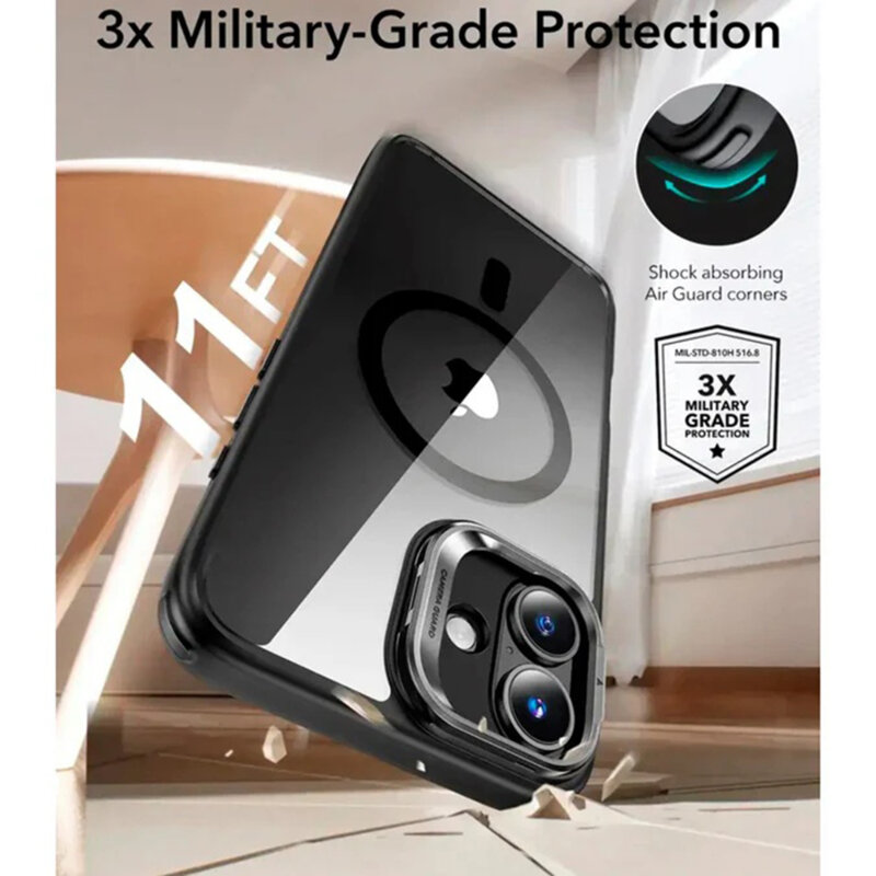 Husa iPhone 16 ESR Classic Hybrid HaloLock Kickstand, negru/transparenta