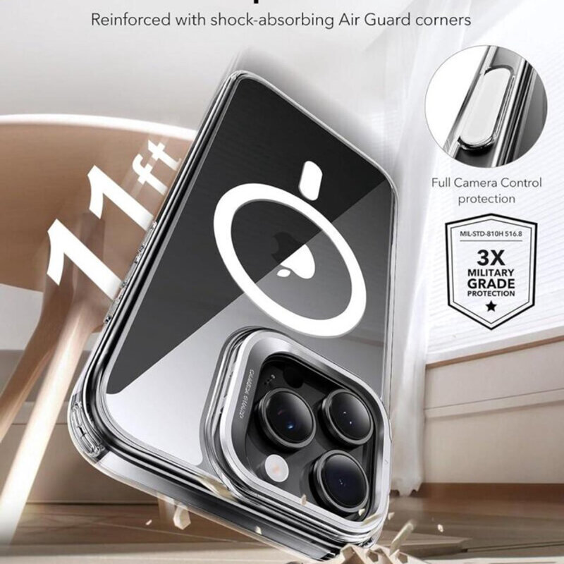 Husa iPhone 16 Pro ESR Classic Hybrid HaloLock Kickstand, transparenta