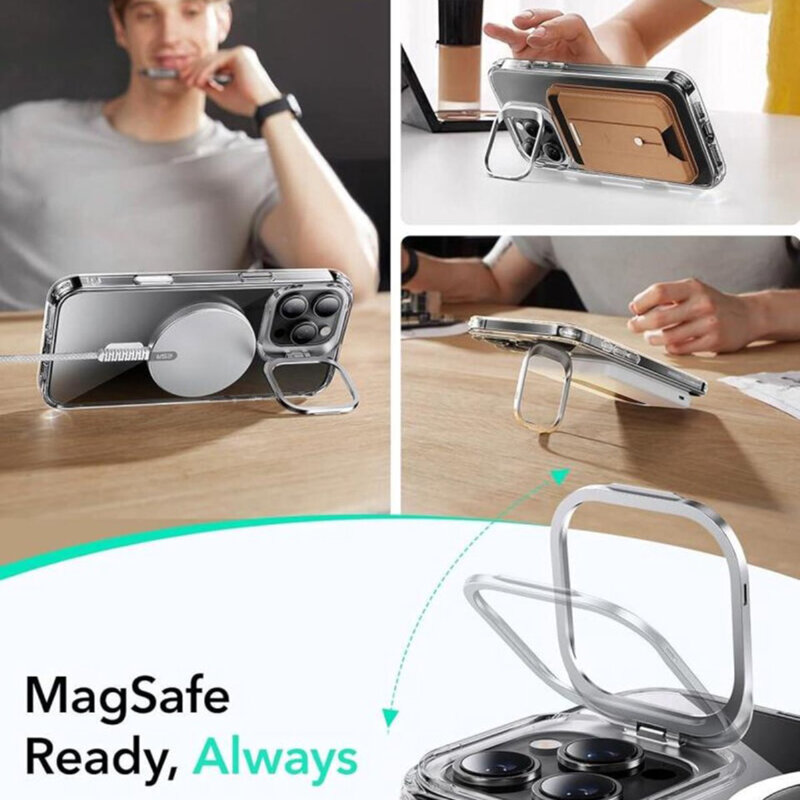 Husa iPhone 16 Pro ESR Classic Hybrid HaloLock Kickstand, transparenta