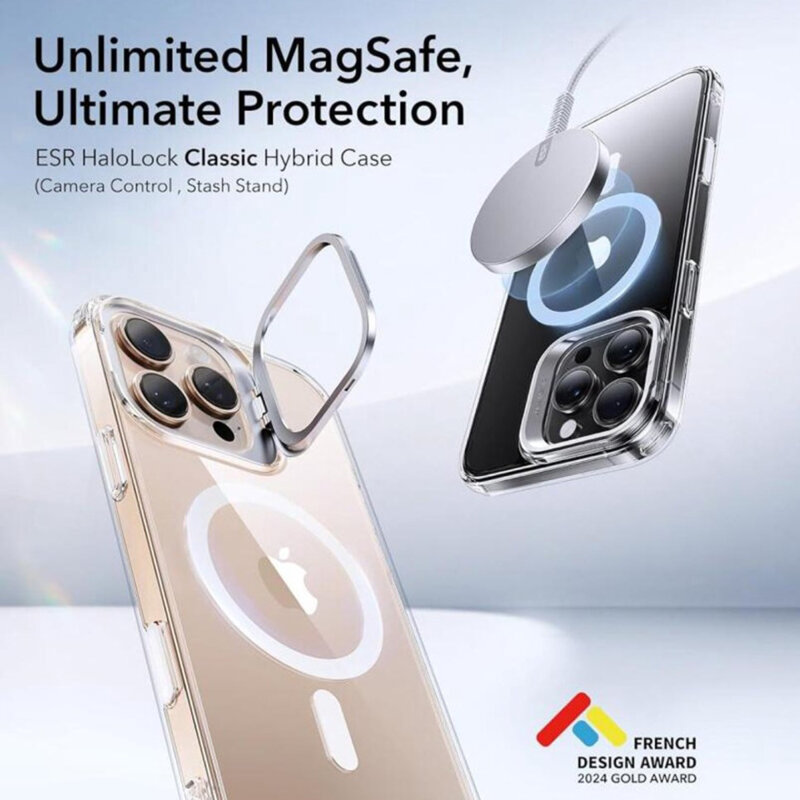 Husa iPhone 16 Pro ESR Classic Hybrid HaloLock Kickstand, transparenta