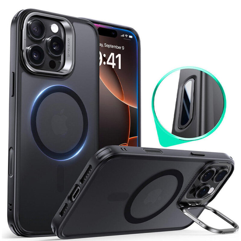 Husa iPhone 16 Pro ESR Classic Hybrid HaloLock Kickstand, negru frost