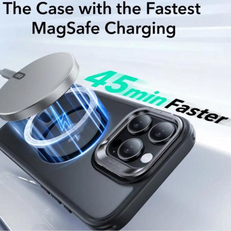 Husa iPhone 16 Pro ESR Classic Hybrid HaloLock Kickstand, negru frost