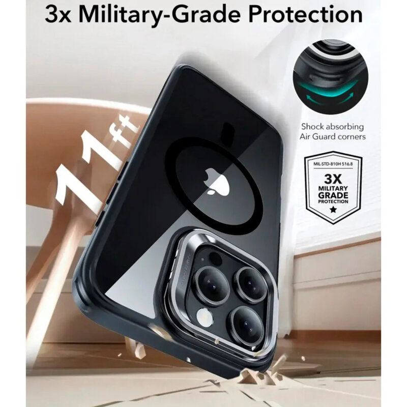 Husa iPhone 16 Pro ESR Classic Hybrid HaloLock Kickstand, negru/transparenta