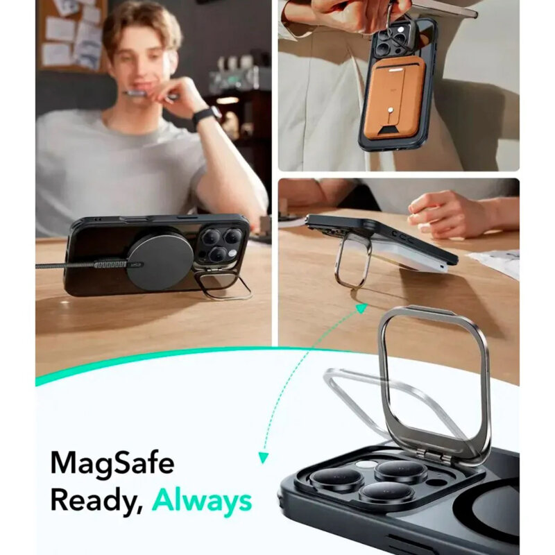 Husa iPhone 16 Pro ESR Classic Hybrid HaloLock Kickstand, negru/transparenta