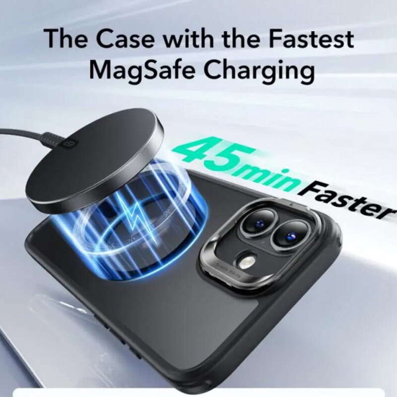 Husa iPhone 16 ESR Classic Hybrid HaloLock Kickstand, negru frost