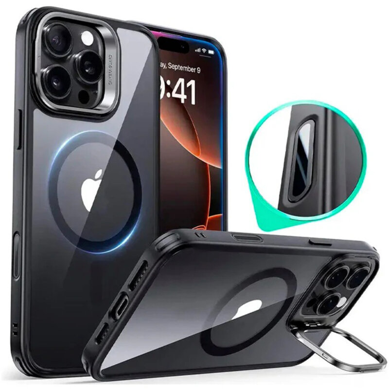 Husa iPhone 16 Pro Max ESR Classic Hybrid HaloLock Kickstand, negru/transparenta