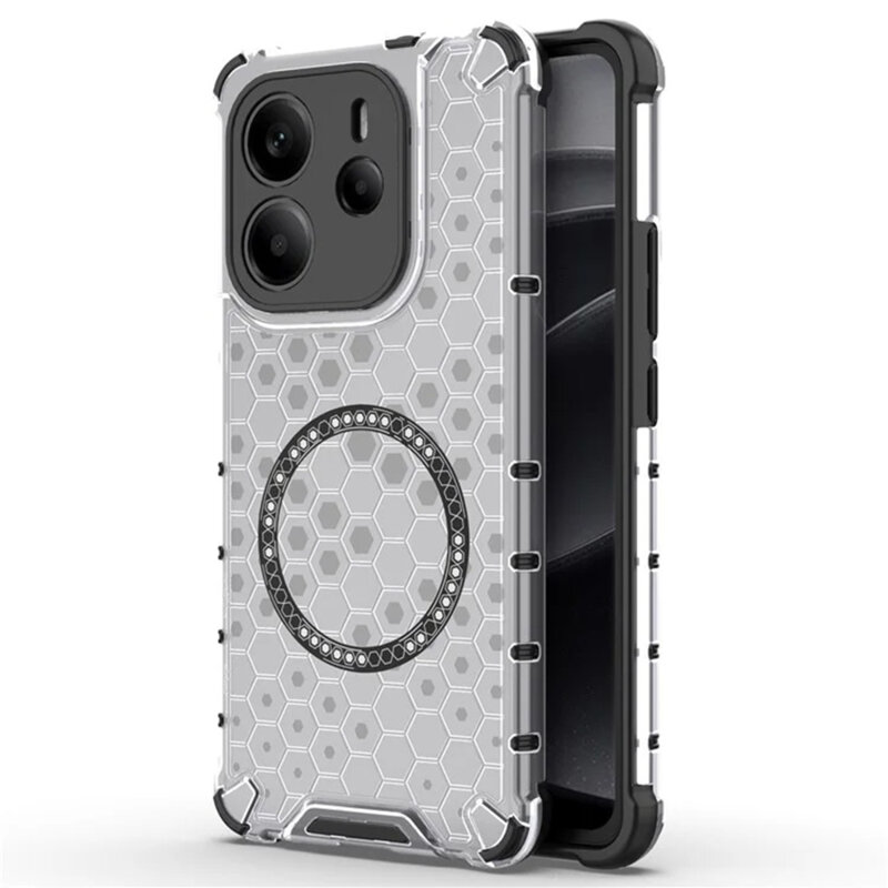 Husa transparenta Xiaomi Redmi Note 14 4G (Regional) Techsuit HoneyComb Shield MagSafe, alb