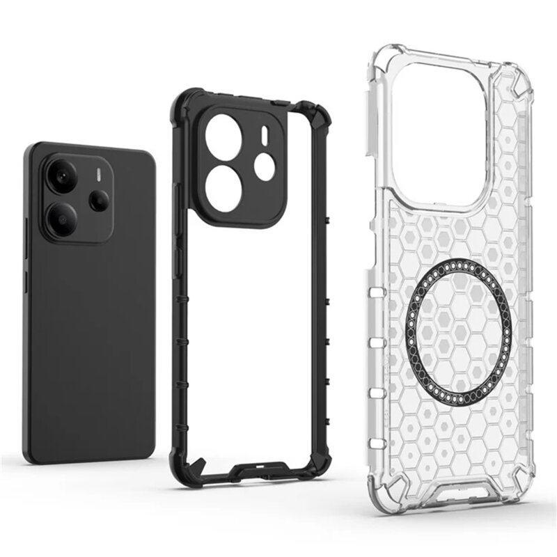 Husa transparenta Xiaomi Redmi Note 14 4G (Regional) Techsuit HoneyComb Shield MagSafe, alb