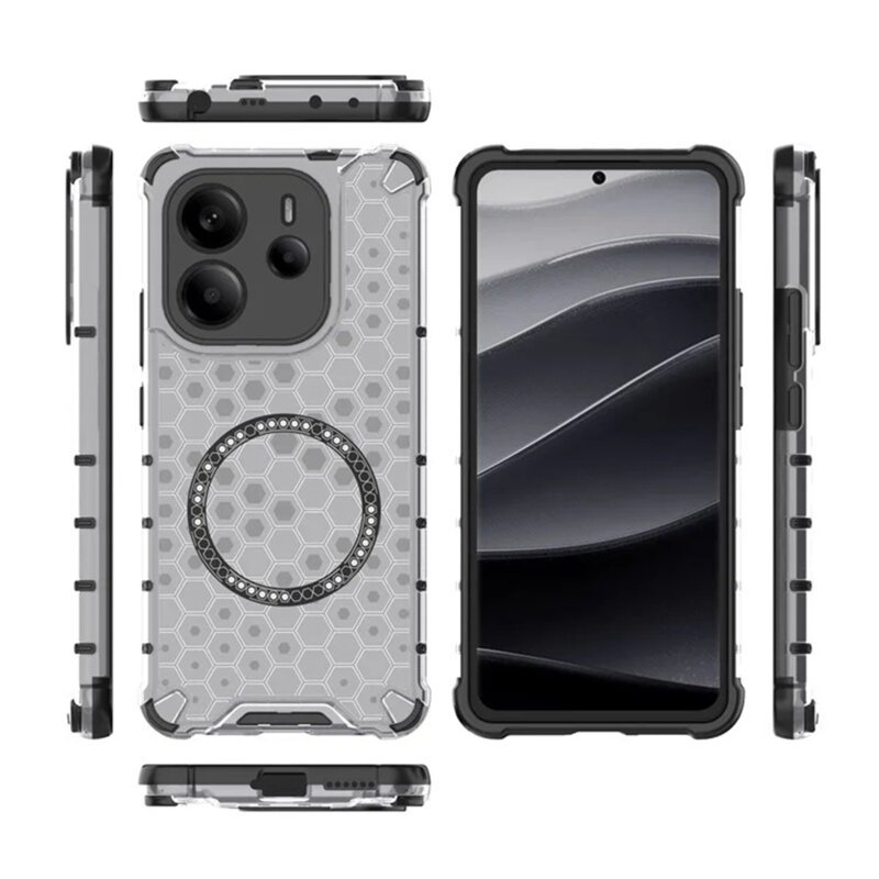 Husa transparenta Xiaomi Redmi Note 14 4G (Regional) Techsuit HoneyComb Shield MagSafe, alb