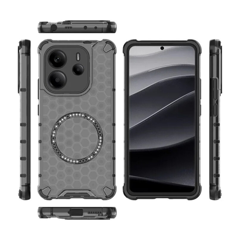 Husa transparenta Xiaomi Redmi Note 14 4G (Regional) Techsuit HoneyComb Shield MagSafe, negru