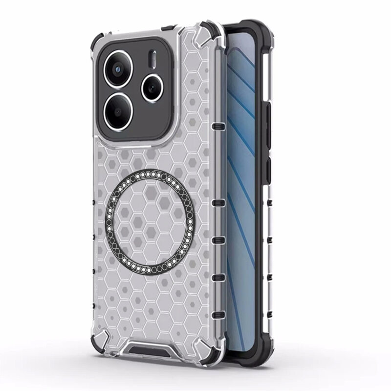 Husa transparenta Xiaomi Redmi Note 14 5G Techsuit HoneyComb Shield MagSafe, alb