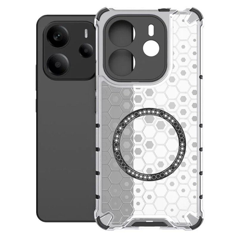 Husa transparenta Xiaomi Redmi Note 14 5G Techsuit HoneyComb Shield MagSafe, alb