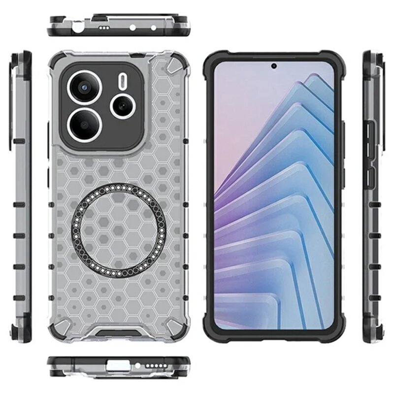 Husa transparenta Xiaomi Redmi Note 14 5G Techsuit HoneyComb Shield MagSafe, alb