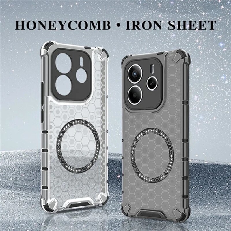 Husa transparenta Xiaomi Redmi Note 14 5G Techsuit HoneyComb Shield MagSafe, alb