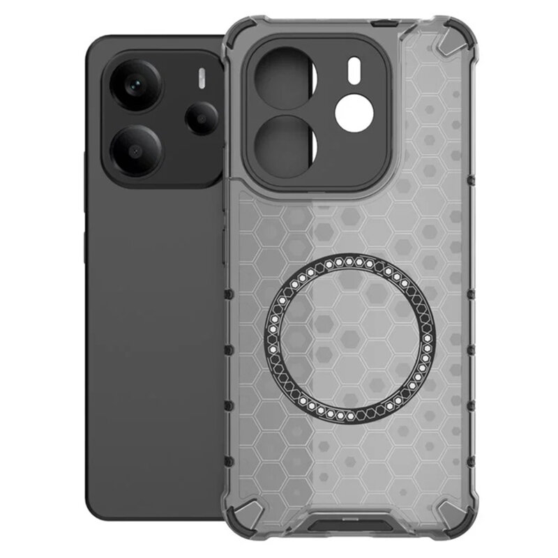 Husa transparenta Xiaomi Redmi Note 14 5G Techsuit HoneyComb Shield MagSafe, negru