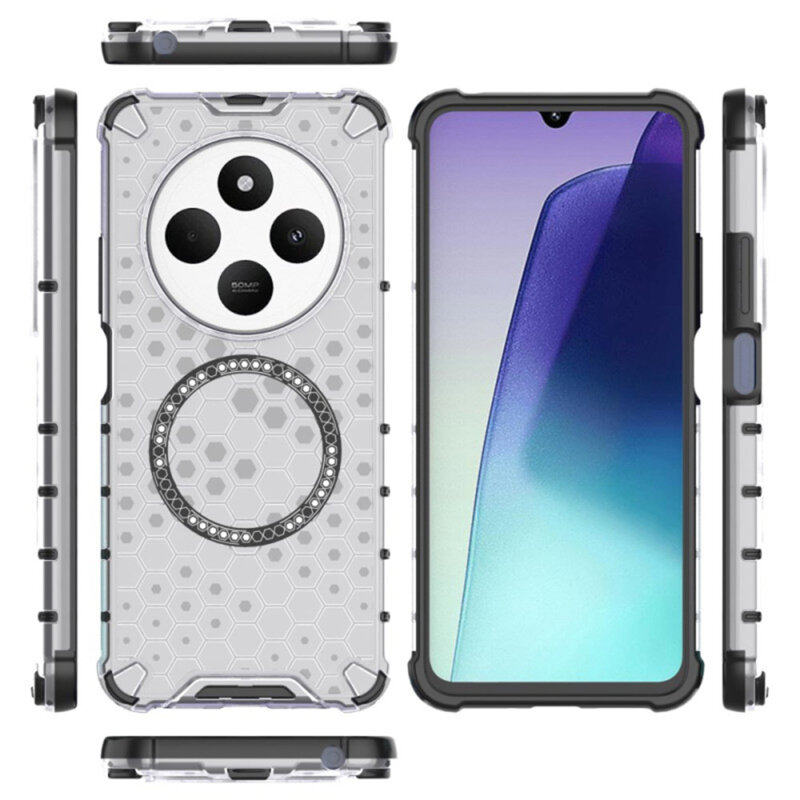 Husa transparenta Xiaomi Redmi 14C Techsuit HoneyComb Shield MagSafe, alb