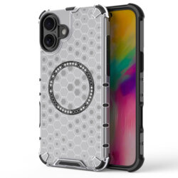 Husa transparenta iPhone 16 Techsuit HoneyComb Shield MagSafe, alb