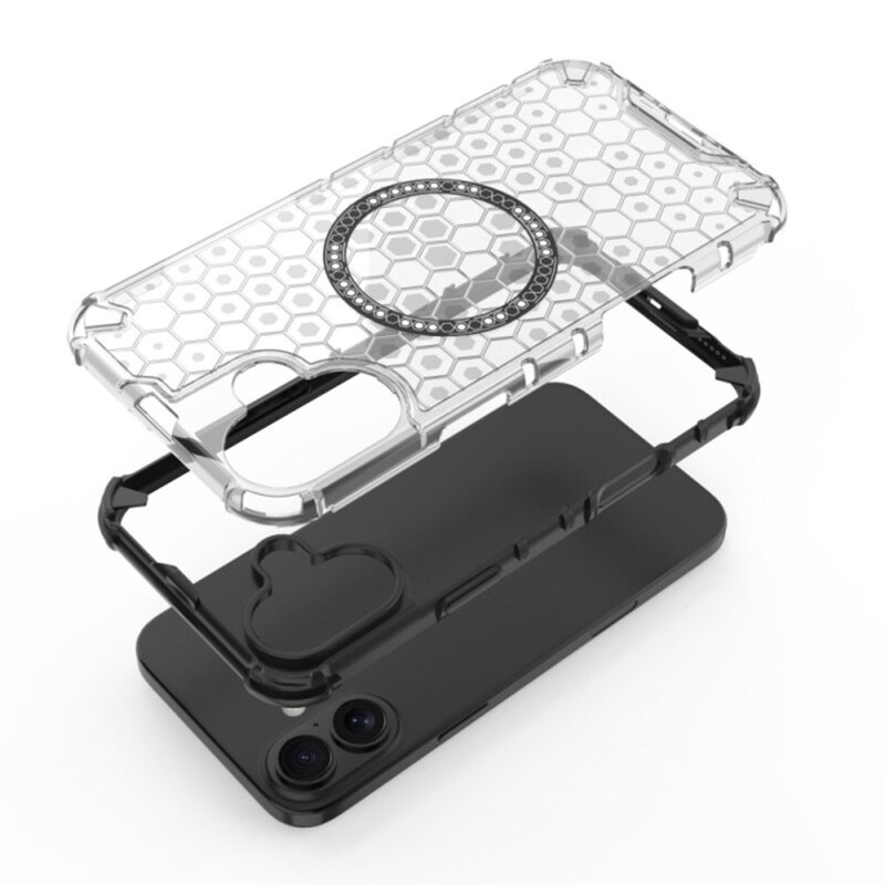 Husa transparenta iPhone 16 Techsuit HoneyComb Shield MagSafe, alb